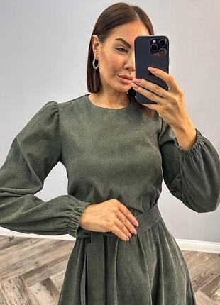 Сукня з мікровельвету з довгим рукавом чорний s-m хаки, l-xl, l-xl