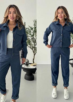 Костюм двійка з мікро вельвету шоколадний 42-44 серо-синий, xl-xxl, 50-52