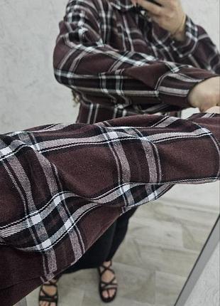 Сорочка фланелева у клітинку вільного крою шоколадний 48-52 — ‼️заміри в описі‼️