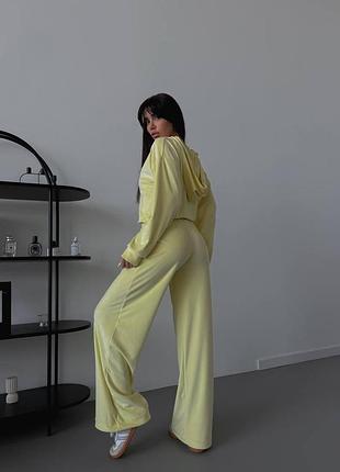 Велюровий костюм: кофта + штани вершкове масло s-m