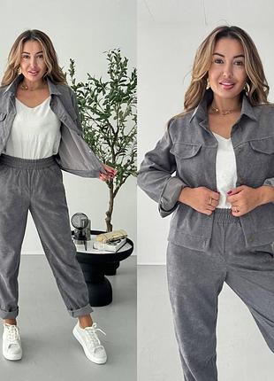 Костюм двійка з мікро вельвету шоколадний 42-44 светло-серый, xl-xxl, 50-52