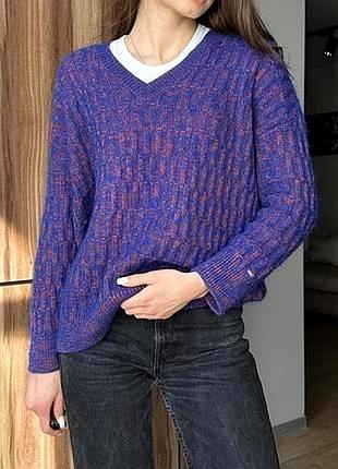 💜 tommy hilfiger теплий светр джемпер з італійської пряжі з v-подібним вирізом, у складі мохер