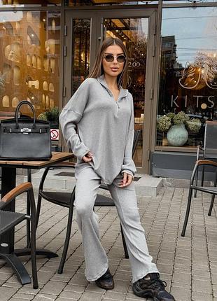 Костюм ангора рубчик: кофта та штани молочний 40-42