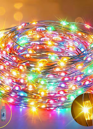 Светодиодная новогодняя гирлянда-нить на проводе мультиколор 30м 300 led с пультом и usb