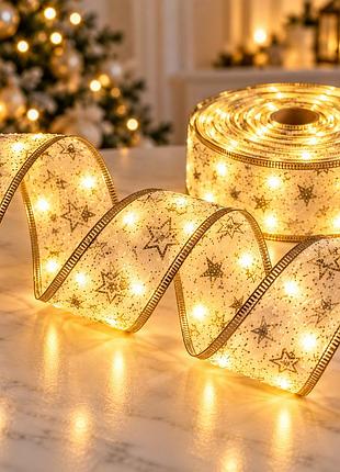 Світлодіодна ялинкова гірлянда у вигляді стрічки 50 led 5 метрів теплий білий / новорічний декор / christmas decoration