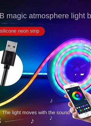 Гнучкий світлодіодний rgb-неон led neon rope light 5м ip67 з пультом ду, bluetooth та smart-керуванням (12v / usb 5v)