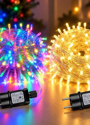 Гірлянда 100 led різнокольорова на білому дроті 220v / світлодіодна гірлянда-нитка