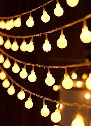 Koboko - гирлянда шарика 6 м, 40 led, теплый белый цвет, питание от usb, декоративная гирлянда для комнаты и елки