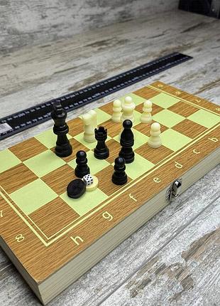 Дерев'яний набір настільних ігор 3-в-1: шахи, шашки, нарди (34x34 см) для сімейних стратегічних ігор