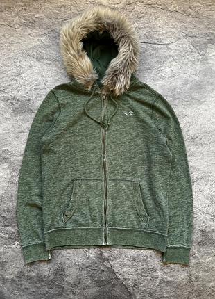 Худі  hollister зелене з хутром на капюшоні