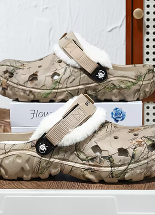 Тапочки теплые кроксы ева женские crocs хаки 38-39 размер с мехом