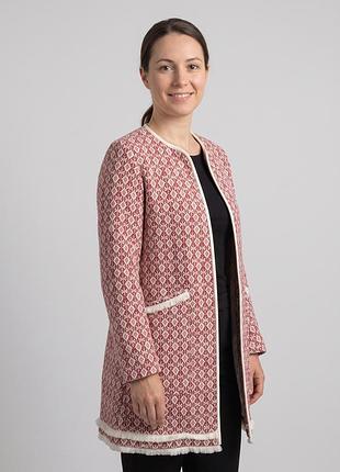 Zara удлиненный жакет кардиган твид красно-белый бахрома стиль шаннель m