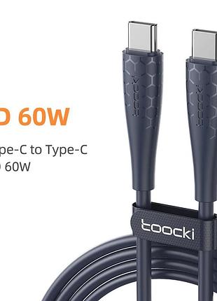 Кабель toocki usb type-c – type-c 60 вт pd, 2 м, синій