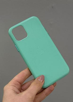 Противоударный кожаный чехол для iphone 11, премиальный кожаный чехол для айфон 11 (бирюзовый)