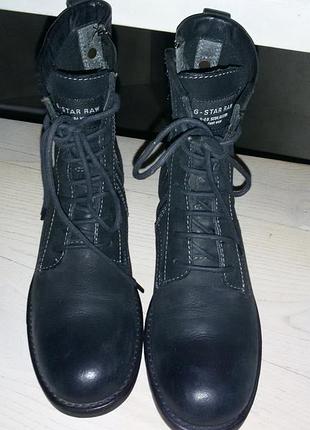 G-star raw (нидерланды)-демисезонные кожаные черные ботинки р.37 -24см