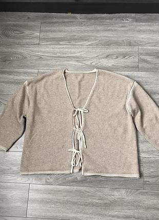 Бежевий вільний трикотажний кардиган  shein