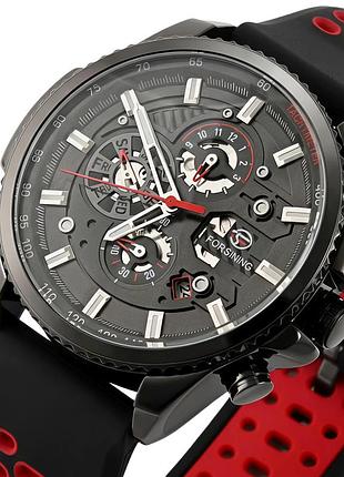Чоловічий наручний годинник forsining finance red rubber, 2 ремінці