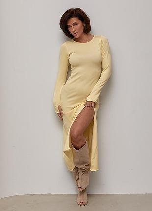 Жіноча в’язана сукня міді з розрізом - жовтий цвет, one size (є розміри)