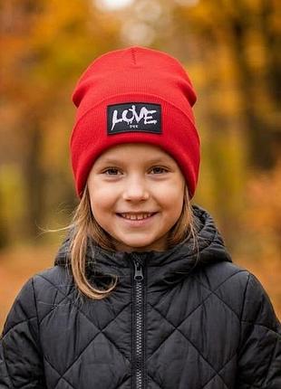 Детская и подростковая шапка двойная демисезон love бирка 48-56 см