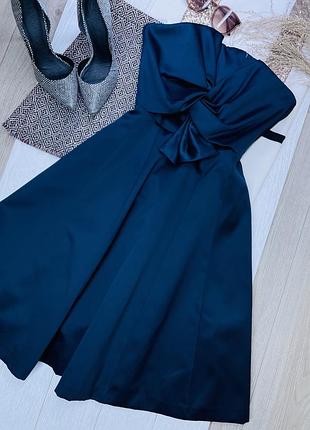 Нова атласна сукня h&m m вечірня сукня трапеція пишна сукня з бантом темно синя сукня бюстьє
