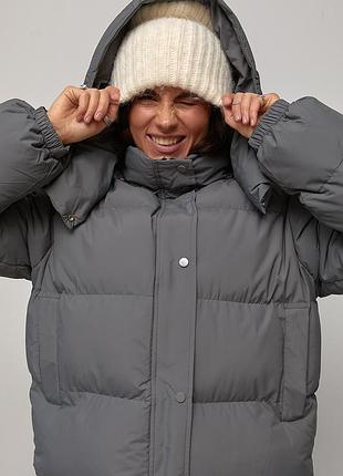 Теплая зимняя куртка с капюшоном - серый цвет, one size (имеют размеры)
