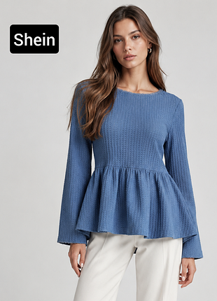Жіноча синя кофта з баскою від бренду shein s
