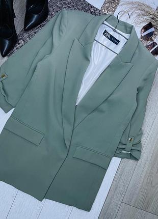 Подовжений піджак zara xl жіночий піджак хакі блейзер прямого вільного крою зара