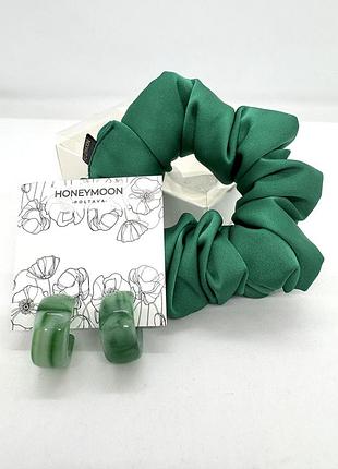 🎁 мини подарочный сет: резинка-скранч из искусственного шелка и серьги honeymoon_es