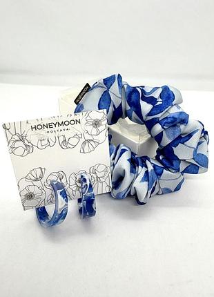 🎁 мини подарочный сет: резинка-скранч из искусственного шелка и серьги honeymoon_es