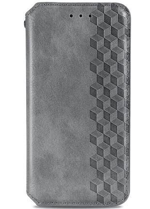 Шкіряний чохол-книжка getman cubic (pu) для xiaomi redmi 10c сірий