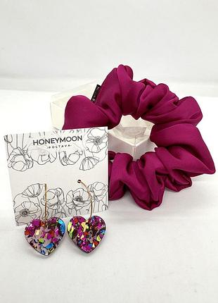 🎁 мини подарочный сет: резинка-скранч из искусственного шелка и серьги