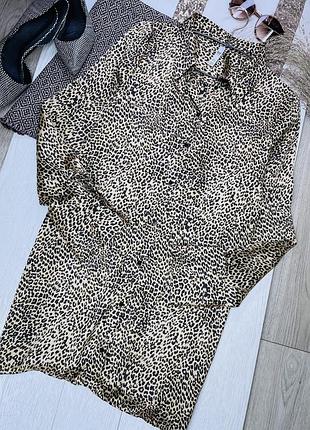 Сатинова сорочка zara m подовжена сорочка прямого крою жіноча сорочка зара в леопардовий принт
