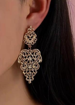 Серьги винтажные массивные большие золотистые