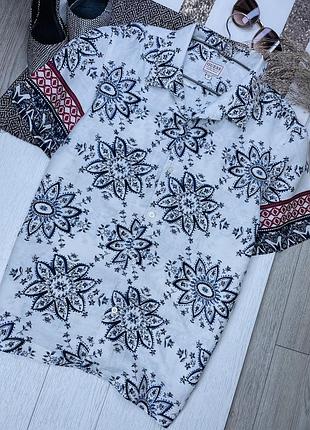 Лляна сорочка guess m l унісекс сорочка в гавайському стилі пряма сорочка з льону