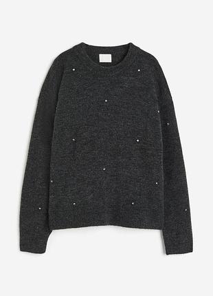 Светр жіночий h&m сірий оверсайз светр з камінчиками м