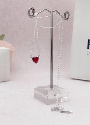 🔥серебряное ожерелье pandora красное сердце 3