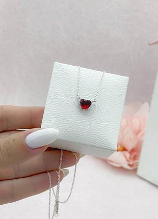🔥серебряное ожерелье pandora красное сердце