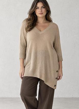 Легкий асиметричний джемпер capsule з льоном plus size 🤎