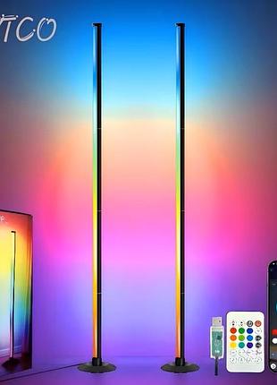 Набір із 2 rgb світлодіодних підлогових ламп, смарт led торшери з керуванням через додаток і пульт, атмосферне підсвічування