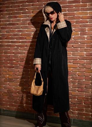 Плащ з капюшоном з відворотами в клітину vintage