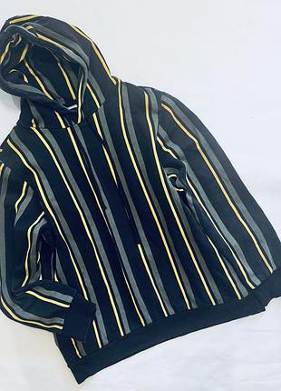 Худі чоловіче bershka в смужку чорне з сірим та жовтим розмір m