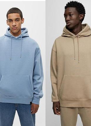 Pull&bear худі фліс толстовка світшот утелпена кемел беж та блакитний