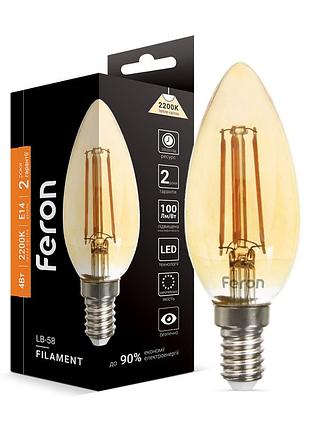 Светодиодная лампа feron filament lb-58 4вт e14 2200k