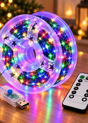 Гірлянда "роса" 40 м 400 led мульті / гірлянда з usb та пультом ду, зелений дріт