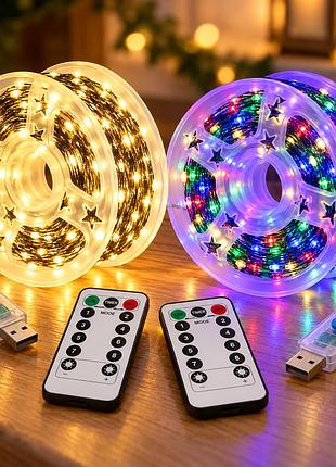 Гірлянда "роса" 40 м 400 led / гірлянда з usb та пультом ду, зелений дріт