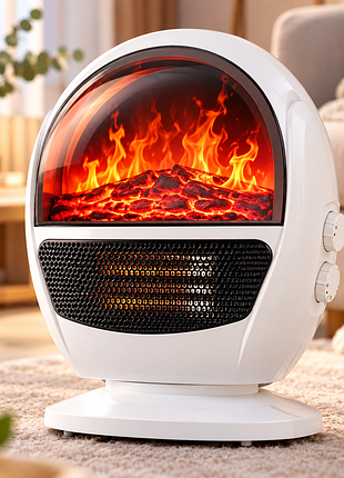 Обогреватель камин керамический портативный 900w / компактный тепловентилятор белый