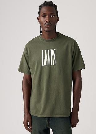 Чоловіча футболка levi’s relaxed vintage graphic 873730395 — оливково-зелена (kambaba), бавовна, garment dye. оригінал.