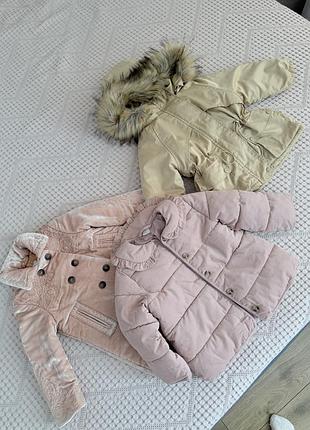 Куртка для дівчинки h&m вельветова світло-рожева, утеплена бежева парка для дівчинки з хутром, 98–104 см, оксамитове пальто h&m studio для дівчинки, 9