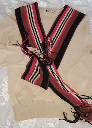 Жіночий джемпер в стилі  burberry з шарфом, бежевий