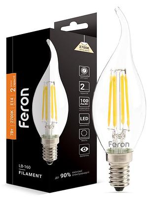 Светодиодная лампа feron filament lb-160 7вт e14 2700k свеча на ветру